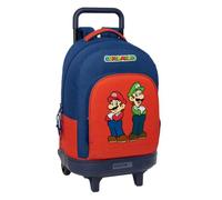 Safta | Mochila Grande con Ruedas Super Mario Mamma Mia Compact Extraíble, Lavable, Gran Capacidad, Espalda y Hombreras Acolchadas, Portabotellas, Base Reforzada, Mochila Niño, Medidas 33x22x45 cm
