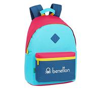 safta Mochila Juvenil para Portátil 14.1" de Benetton Colorine, 310x160x410mm, Amarillo/Azul/Rosa/Turquesa