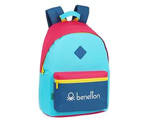 safta Mochila Juvenil para Portátil 14.1" de Benetton Colorine, 310x160x410mm, Amarillo/Azul/Rosa/Turquesa