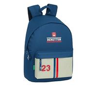 Safta Mochila Juvenil para Portátil 14.1" de Benetton Varsity, 310x160x410mm, Azul Marino/Gris