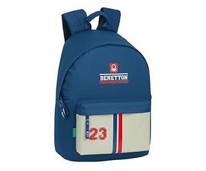 Safta Mochila Juvenil para Portátil 14.1" de Benetton Varsity, 310x160x410mm, Azul Marino/Gris