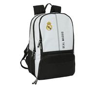 Safta | Mochila Pádel Real Madrid 1ª Equipación 24/25, Compartimento Raqueta con Cremallera y Bloqueo, Bolsillo Portátil 14,1″, Zapatillero, Antirrobo, Ergonómica Acolchada, Medidas 30x17x42 cm