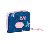 Safta | Monedero Billetera Blackfit8 Mariposas, Cartera Escolar Juvenil con Solapa e Imán, Compartimento para Billetes y Tarjetas, Bolsillo Monedas con Cremallera, Azul y Rosa, Medidas 11x2x9,5 cm