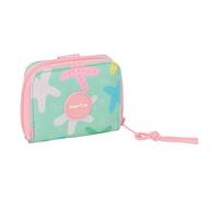 Safta | Monedero Billetera Estrellas, Cartera Escolar Infantil y Juvenil, Compartimento para Billetes y Tarjetas, Solapa con Imán, Monedero con Cremallera, Verde Agua y Rosa, Medidas 11x2x9,5 cm