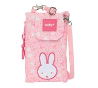 Safta | Monedero Portamóvil Miffy Flores, Bolsa Colgante Infantil con Cordón Ajustable, Compartimento con Cremallera para Monedas, Funda para Móvil hasta 6,9″, Rosa, Vuelta al Cole, Medidas 10x19 cm