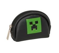 Safta | Monedero XS Minecraft, Organizador Escolar Infantil y Juvenil, 1 Compartimento con Cremallera, Diseño Negro con Creeper Verde, Tirador Metálico, Vuelta al Cole, Resistente, Medidas 9,5x3x7 cm