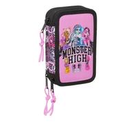 Safta Monster High Drama - Estuche Escolar con 37 Útiles Incluidos, Estuche Infantil, Estuche Niño, Ideal para Niños de 5 a 14 Años, Cómodo y Versátil, Calidad y Resistencia, 12.5x5.5x19.5 cm