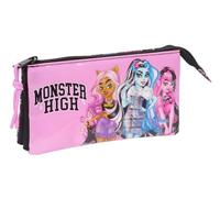 SAFTA Monster High Drama - Portatodo Triple, Estuche Infantil, Estuche Niño, Ideal para Niños en Edad Escolar, Cómodo y Versátil, Calidad y Resistencia, 22x3x12 cm