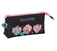 Safta MONSTER HIGH - Portatodo Triple, Estuche Infantil, Estuche Niño, Ideal para Niños en Edad Escolar, Cómodo y Versátil, Calidad y Resistencia, 22x3x12 cm