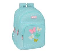 Safta MOOS BUTTERFLIES - Mochila Doble Adaptable Carro, Tejido Reciclable, Ideal para Niños de Diferentes Edades, Cómoda y Versátil, Calidad y Resistencia, 32x15x42 cm, Color Azul Claro