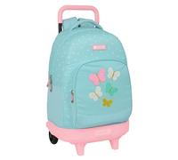 Safta Moos Butterflies - Mochila Grande con Ruedas, Compacta, Extraíble, Ideal para Niños de Diferentes Edades, Cómoda y Versátil, Calidad y Resistencia, 33x22x45 cm, Color Azul Claro