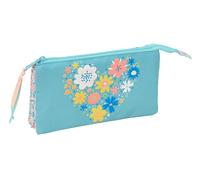 Safta MOOS FIORI - Portatodo Triple, Tejido Reciclable, Estuche Infantil, Estuche Niño, Ideal para Niños en Edad Escolar, Cómodo y Versátil, Calidad y Resistencia, 22x3x12 cm