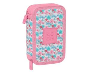 SAFTA Moos Flores - Estuche Escolar Niño, Estuche con Colores, con 28 Útiles Incluidos, Ideal para Niños de 5 a 14 Años, Cómodo y Versátil, Calidad y Resistencia, 12.5x4x19.5 cm, Color Multicolor