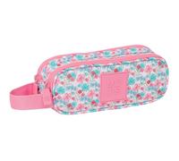 Safta – Portatodo Doble Moos Flores – Tejido reciclable, Estuche infantil, 21x6x8 cm, Multicolor