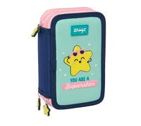 Safta Mr. WONDERFUL ESTRELLA - Estuche Escolar con 37 Útiles Incluidos, Ideal para Niños de 5 a 14 Años, Cómodo y Versátil, Calidad y Resistencia, 12.5x5.5x19.5 cm