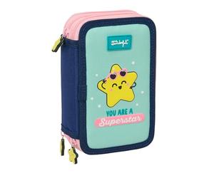 Safta Mr. WONDERFUL ESTRELLA - Estuche Escolar con 37 Útiles Incluidos, Ideal para Niños de 5 a 14 Años, Cómodo y Versátil, Calidad y Resistencia, 12.5x5.5x19.5 cm