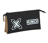 Safta MUNICH ANTRACITA - Portatodo Triple, Estuche Infantil, Estuche Niño, Ideal para Niños en Edad Escolar, Cómodo y Versátil, Calidad y Resistencia, 22x3x12 cm, Color