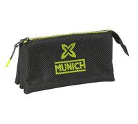 Safta MUNICH BEAT - Portatodo Triple, Estuche Infantil, Estuche Niño, Ideal para Niños en Edad Escolar, Cómodo y Versátil, Calidad y Resistencia, 22x3x12 cm, Color Negro