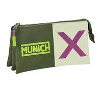 Safta Munich Bright Khaki - Portatodo Triple, Estuche Infantil, Estuche Niño, Ideal para Niños en Edad Escolar, Cómodo y Versátil, Calidad y Resistencia, 22x3x12 cm, Color Caqui