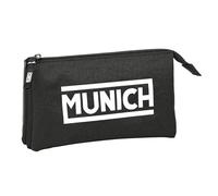 Safta MUNICH CAMP NEGRO - Portatodo Triple, Estuche Infantil, Estuche Niño, Ideal para Niños en Edad Escolar, Cómodo y Versátil, Calidad y Resistencia, 22x3x12 cm, Color