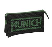 SAFTA Munich Caviar - Portatodo Triple, Estuche Infantil, Estuche Niño, Ideal para Niños en Edad Escolar, Cómodo y Versátil, Calidad y Resistencia, 22x3x12 cm, Color Negro