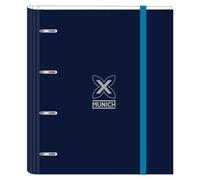 Safta Munich Nautic - Carpeta 4 Anillas de 35 cm con 100 Hojas A4, Ideal para Niños de Diferentes Edades, Cómoda y Versátil, Calidad y Resistencia, 27x3.5x32 cm, Color Azul Marino