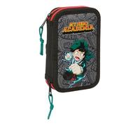 Safta MY Hero Academia - Estuche Escolar Niño, Estuche con Colores, con 28 Útiles Incluidos, Ideal para Niños de 5 a 14 Años, Cómodo y Versátil, Calidad y Resistencia, 12.5x4x19.5 cm, Color Negro