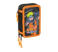 Safta NARUTO - Estuche Escolar con 37 Útiles Incluidos, Estuche Infantil, Estuche Niño, Ideal para Niños de 5 a 14 Años, Cómodo y Versátil, Calidad y Resistencia, 12.5x5.5x19.5 cm