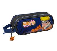 Safta Naruto Ninja - Portatodo Doble Niño, Estuche Infantil, Estuche Niño, Ideal para Niños en Edad Escolar, Cómodo y Versátil, Calidad y Resistencia, 21x6x8 cm, Color Negro/Azul