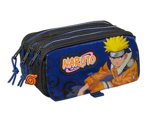 SAFTA Naruto Ninja - Portatodo Triple Big, Estuche Infantil, Estuche Niño, Ideal para Niños en Edad Escolar, Cómodo y Versátil, Calidad y Resistencia, 21.5x8x10 cm, Color Negro/Azul
