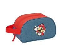 SAFTA | Neceser Adaptable a Carro Super Mario, Organizador Escolar con Asa Lateral y Cremallera, Compartimento Principal Amplio, Acabado Azul y Rojo, Bolsa de Aseo Escolar, Medidas 26x12x15 cm