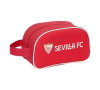 SAFTA | Neceser con Asa Sevilla FC Adaptable a Carro, Organizador Escolar con Cremallera, Asa Lateral de Mano, Licencia Oficial, Color Rojo con Escudo, Bolsa de Aseo Escolar, Medidas 26x12x15 cm