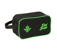 SAFTA | Neceser Doble Real Betis Balompié Adaptable a Carro, 2 Compartimentos Separados con Cremallera, Asa de Mano Lateral, Bolsa de Aseo Escolar, Medidas 26x12,5x15 cm