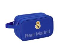 SAFTA | Neceser Doble Real Madrid Adaptable a Carro, 2 Compartimentos Separados con Cremallera, Asa Lateral de Mano, Bolsa de Aseo Escolar, Medidas 26x12,5x15 cm