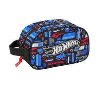SAFTA | Neceser Escolar Hot Wheels Adaptable a Carro, con Asa Lateral de Mano, Compartimento Principal con Cremallera, Bolsa de Aseo Escolar, Medidas 26x12x15 cm