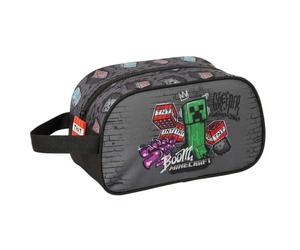 SAFTA | Neceser Escolar Minecraft Graffiti Adaptable a Carro, 1 Asa Lateral de Mano, Compartimento con Cremallera, Diseño Grafiti con Creeper y TNT, Bolsa de Aseo Escolar, Medidas 26x12x15 cm