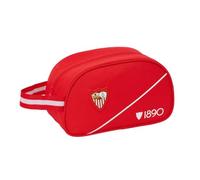 SAFTA | Neceser Escolar Sevilla FC Adaptable a Carro, Asa Lateral de Mano, Compartimento con Cremallera, Color Rojo con Escudo y Detalle 1890, Bolsa de Aseo Escolar, Medidas 26x12x15 cm
