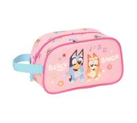 SAFTA | Neceser Infantil Bluey Dance Adaptable a Carro, Asa Lateral de Mano, Organizador Escolar con Cremallera, Estampado Rosa con Bluey y Bingo, Bolsa de Aseo Escolar, Medidas 26x12x15 cm