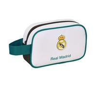SAFTA | Neceser Pequeño Real Madrid Equipación 26/27, 22 cm, Organizador Escolar con Asa Lateral, Cremallera Superior, Diseño Blanco y Negro con Ribete Verde, Licencia Oficial, Medidas 22x8x13.5 cm