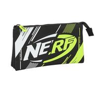 Safta NERF Get Ready - Portatodo Triple, Estuche Infantil, Estuche Niño, Ideal para Niños en Edad Escolar, Cómodo y Versátil, Calidad y Resistencia, 22x3x12 cm, Color Negro