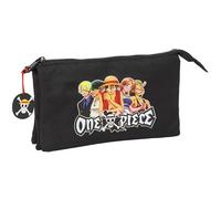 Safta One Piece - Portatodo Triple, Estuche Infantil, Estuche Niño, Ideal para Niños en Edad Escolar, Cómodo y Versátil, Calidad y Resistencia, 22x3x12 cm, Color Negro