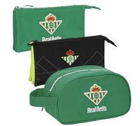Safta | Pack 3 Piezas REAL BETIS BALOMPIE Mochila, Estuche y Neceser REAL BETIS - Mochila, Estuche y Neceser Diseño Único y Licencia Oficial REAL BETIS