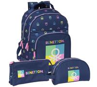 SAFTA | Pack BENETTON "COOL" Mochila, Estuche y Neceser - Estuche Benetton con Triple Compartimiento, Mochila Benetton Adaptable a Carro, Neceser Benetton Adaptable a Carro Portamochilas
