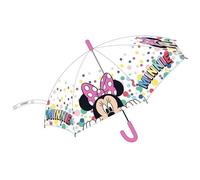 Safta | Paraguas Automático Disney Minnie Mouse Minty, 43,5 cm, 19'' y 76 cm Diámetro, 8 Paneles, Material POE Transparente con Lunares, Varilla Metal y Nervios Acero 8 mm, Asa PVC