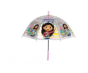 Safta | Paraguas Burbuja Automático Gabby’s Dollhouse, Infantil Transparente con Estampado Gabby y Amigos, Cúpula Antiviento, Mango Curvo Rosa, Apertura Automática, Vuelta al Cole, Medidas 48,5 cm