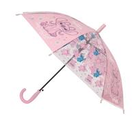 Safta | Paraguas Cúpula Automático Disney Stitch Ohana, 19'' 76 cm Diámetro, 8 Paneles, Varilla Metal con Nervios de Acero 8 mm, Asa y Punta PVC, Material POE, Rosa Infantil, Medidas 48,5 cm