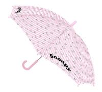 Safta | Paraguas Cúpula Snoopy Manual 48 cm, 19'' y 70 cm Diámetro, Transparente POE con Rayas Rosas, 8 Paneles, Varilla Metal y Nervios Acero 8 mm, Asa PVC Curva Infantil