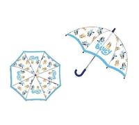 Safta | Paraguas Infantil Automático Bluey, 48 cm, Transparente con Borde Azul y Personajes Impresos, Apertura Automática, Mango Curvo Antideslizante, Accesorio Escolar para Lluvia, Medidas 43,5 cm
