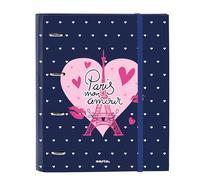 Safta – Carpeta Folio 4 Anillas PARIS, 100 hojas A4, ideal para niños, Azul Marino/Rosa