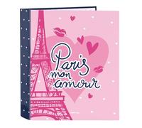 Safta Carpeta folio 4 anillas PARIS, ideal para niños, 27x6x33 cm, resistente, Azul marino/Rosa